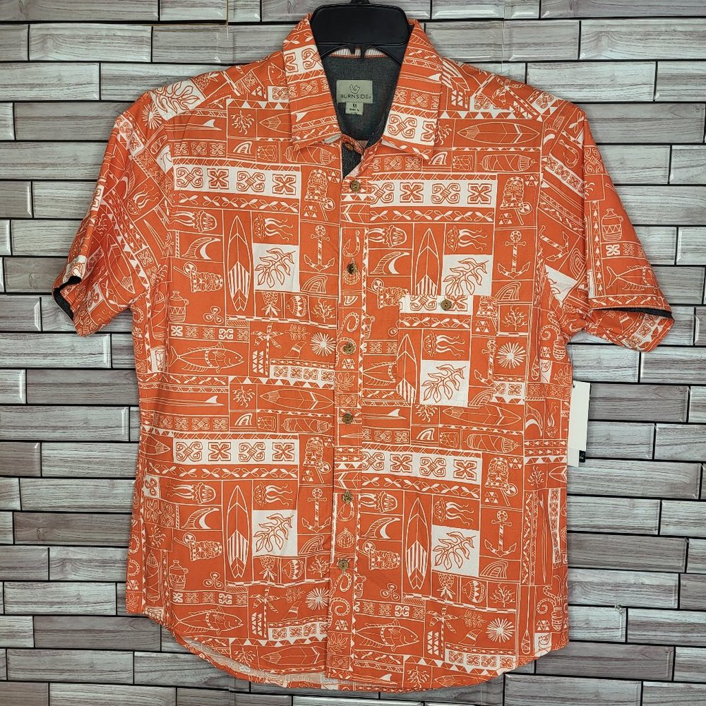 New Burnside Men's Size Medium Shirt Orange Button Short Sleeve‎ Comfy Top